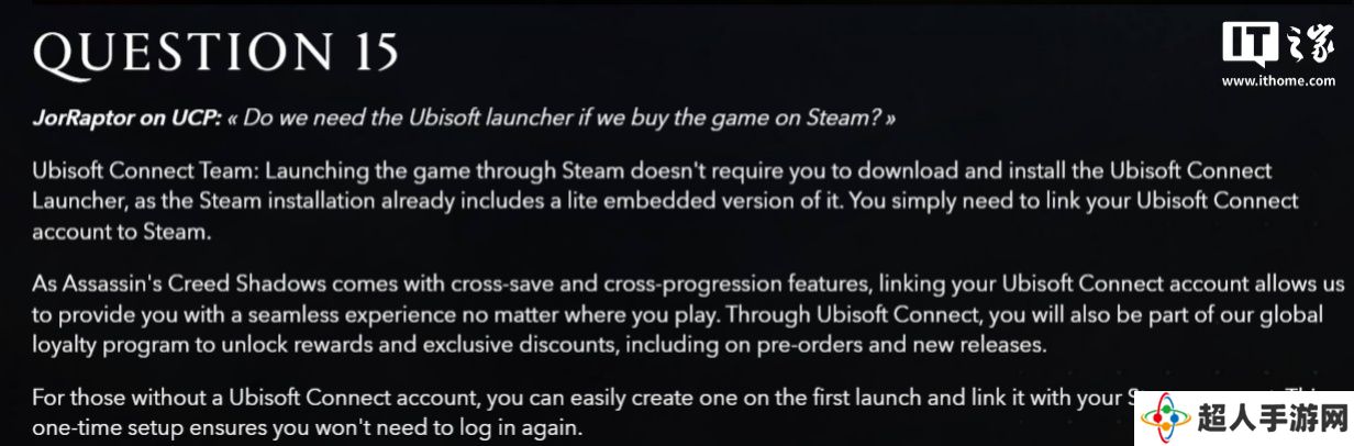 《刺客信条：影》Steam 版不需要下载安装育碧启动器，自带轻量化版本