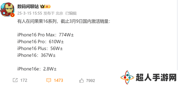 iPhone 16系列国内激活量揭晓：Pro Max领跑，国产手机竞争依旧激烈