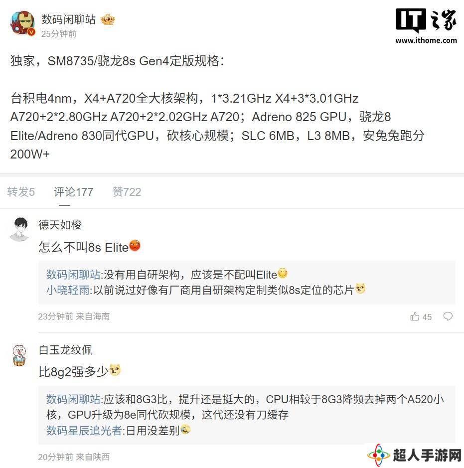 高通骁龙8s Gen 4规格曝光：X4+A720全大核，性能如何？